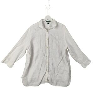 Ralph Lauren LRL Embroidered Crest Linen Lagen Resort Button Top Wealth Women 3X